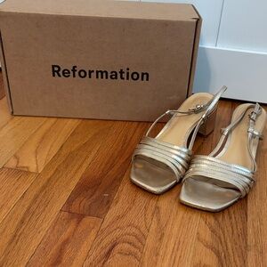 Reformation Metallic Gold Heeled Sandals